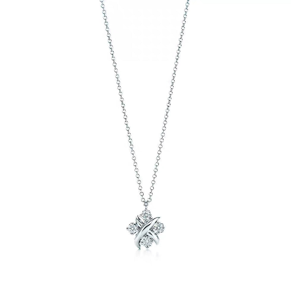 Tiffany Style Four-Leaf Clover Cubic Zirconia 18K Gold-Plated Necklace