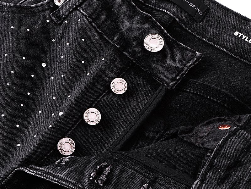 Purple Brand Rhinestone Washed Denim Shorts